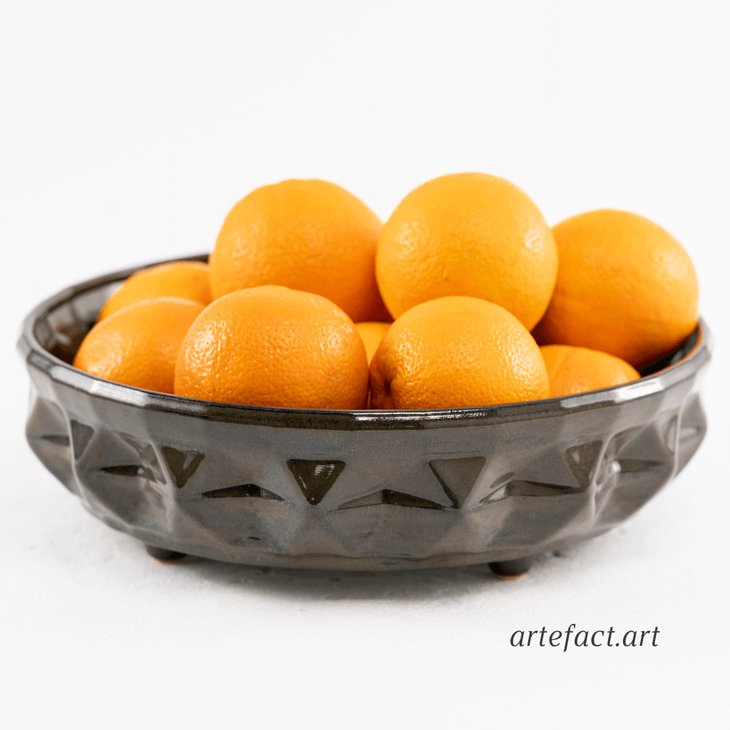 fructieră ceramică ciocolată neagră model geometric design interior home portocale